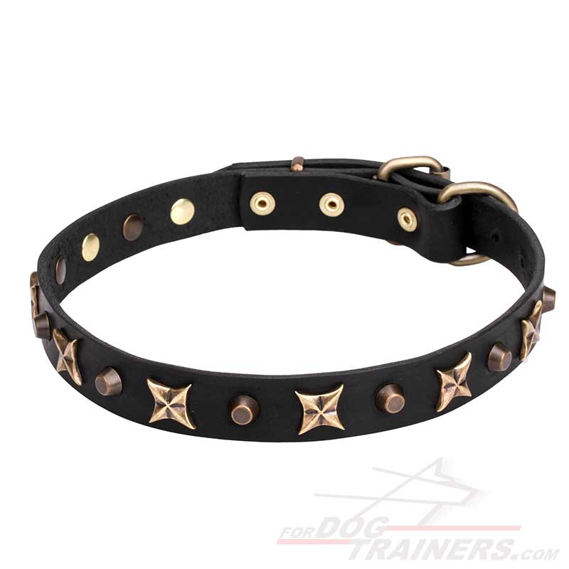 Order Leather Dog Collar With Old Bronze Plated Decorations