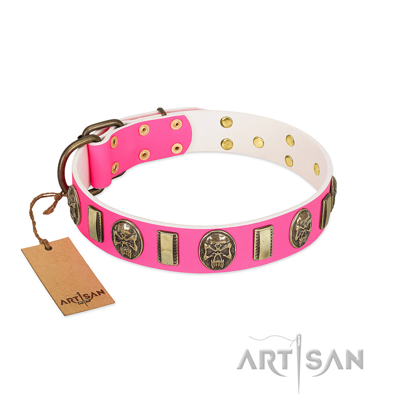 Perilous Beauty Pink FDT Artisan Leather Dog Collar with Small Plates and  Skulls [C405#1073 Pink FDT Artisan Leather Collar with Skulls and Small  Plates] - $63.99 : Best quality dog supplies at