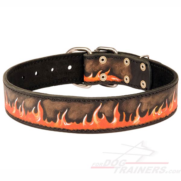 Cool Flamed Leather Pitbull Collar