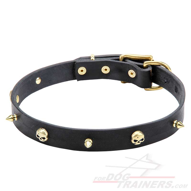 2 Inch Leather Dog Collar With Gothic Skulls and Soft Padding