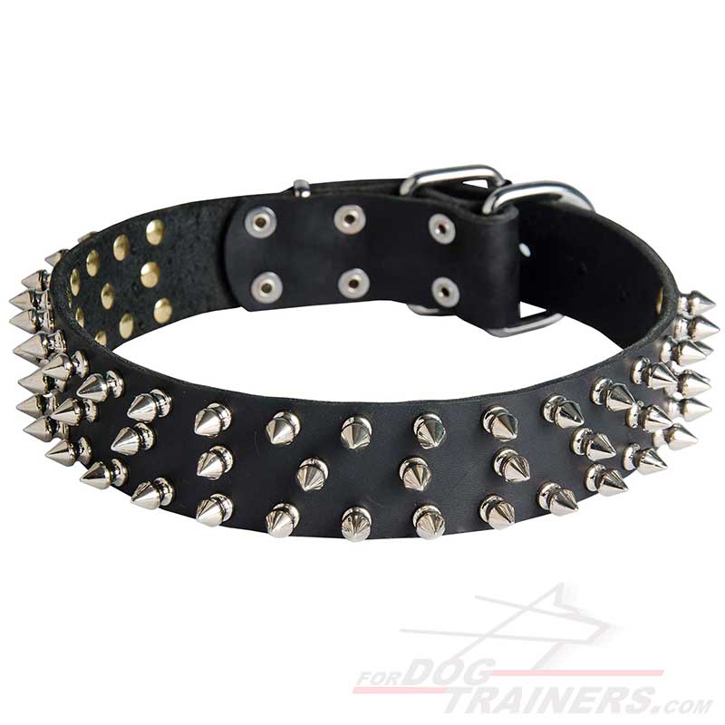 Pitbull Spiked Leather Plaid Dog Collar