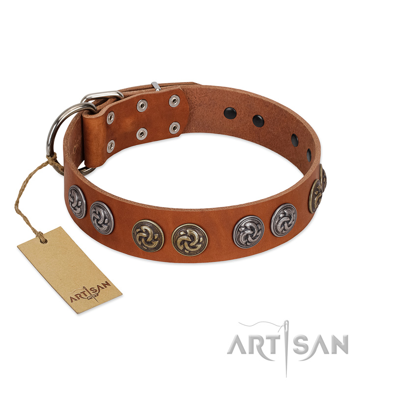 Leather Dog Collar Handmade tan color , luxury dog collar