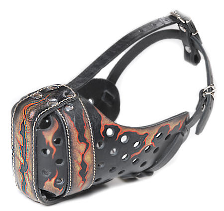 Hand painted by our artists leather Muzzle "Dondi" Plus - FLAMES M77