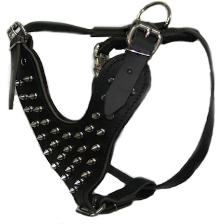 Leather spiked dog harness made to fit German shepherd