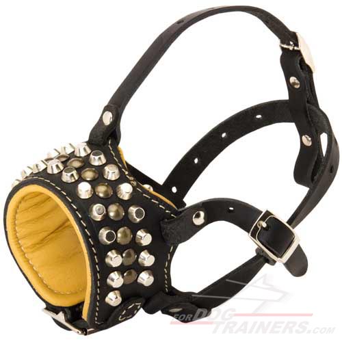 Padded muzzle- Royal Pyramids studded Leather Dog Muzzle M62