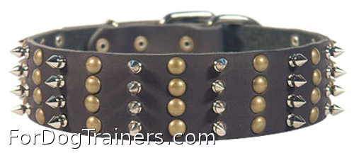 Wide Leather Dog Collar with Spikes and Studs