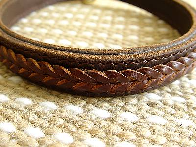 Thick and Wide Leather Choke Dog Collar with Stitched Braids