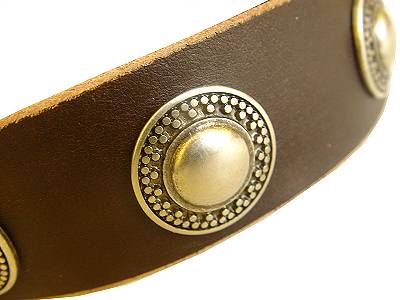Deluxe Leather Dog Collar with Medieval Style Brooches