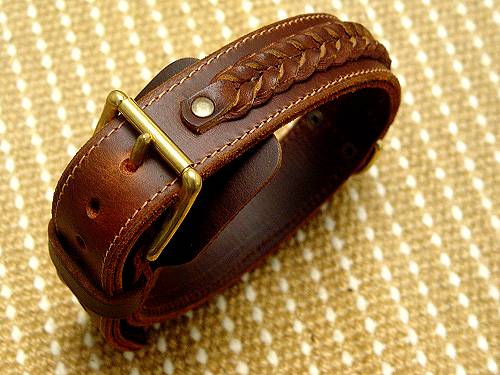 2 Ply Leather Dog Collar Adorned with Handcrafted Braids